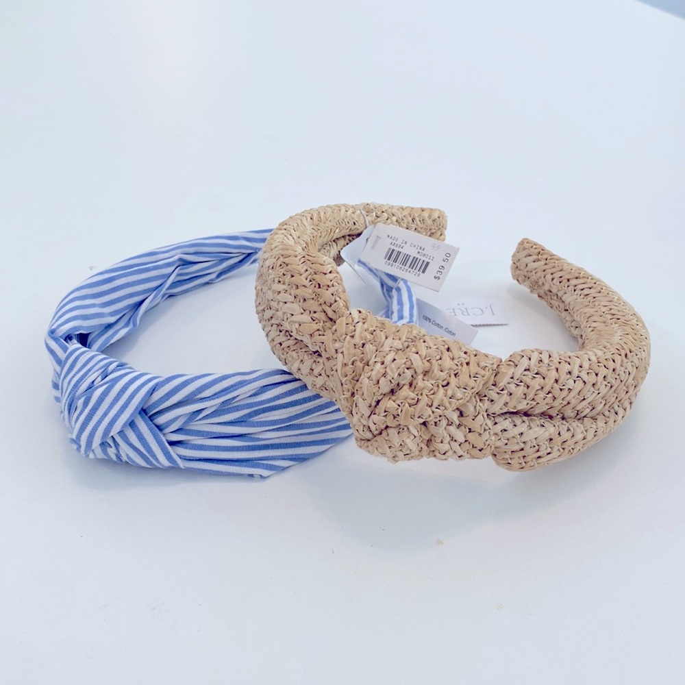TWO NWT J. Crew rattan and blue stripe headband -